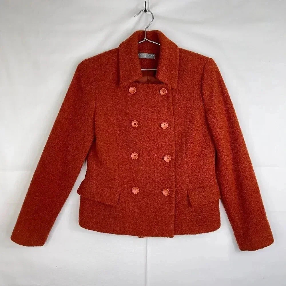 Kate Hill Burnt Orange Military Style Double Breasted Blazer